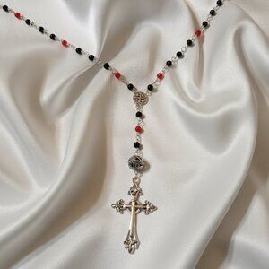 Goth Style Rosary Crucifix Red and Black Witchy Vampire Victorian NWOT FLAWED